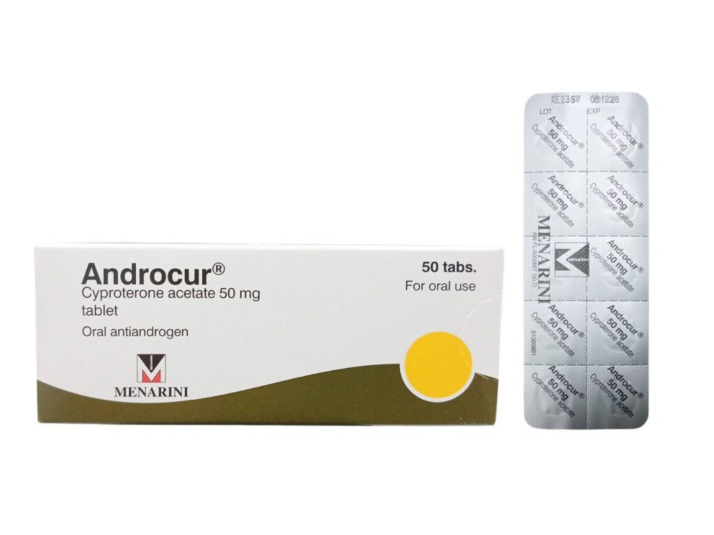 แผงยา Androcur 50 mg Cyproterone Acetate ยาฮอร์โมน 10 เม็ด