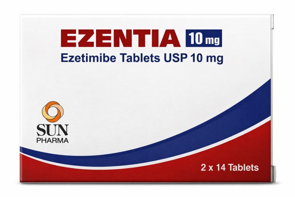 Ezentia 10 mg ezetimibe tablets 28 tablets box