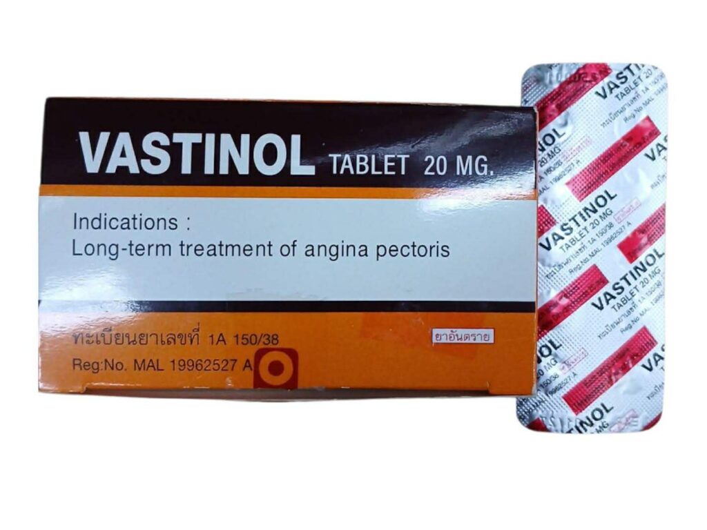 กล่องยาและแผงยา Vastinol 20 mg Trimetazidine