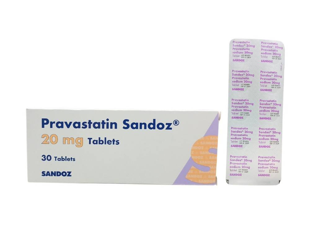 Pravastatin Sandoz 20 mg 30 tablets box