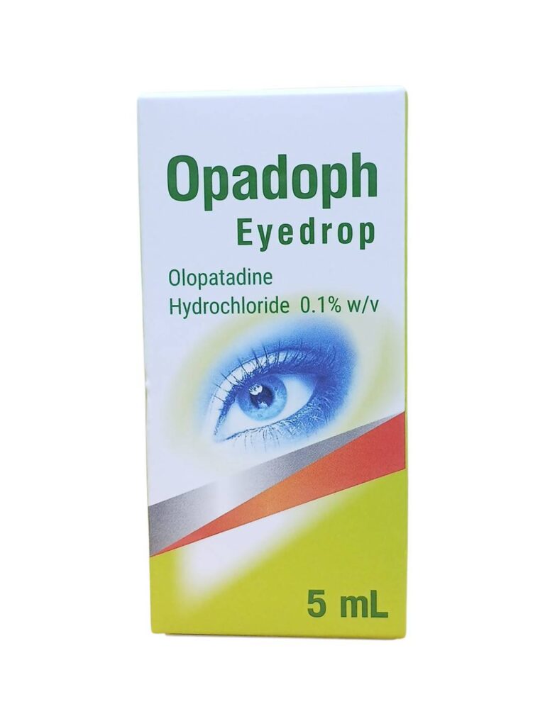 กล่องยาหยอดตา Opadoph Eyedrop Olopatadine Hydrochloride 0.1% w/v ขนาด 5 mL Title รูป: Opadoph Eyedrop ยาหยอดตา Olopatadine 0.1% 5 mL